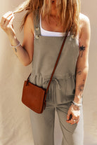 Drawstring Buttoned Straps Cropped Overall