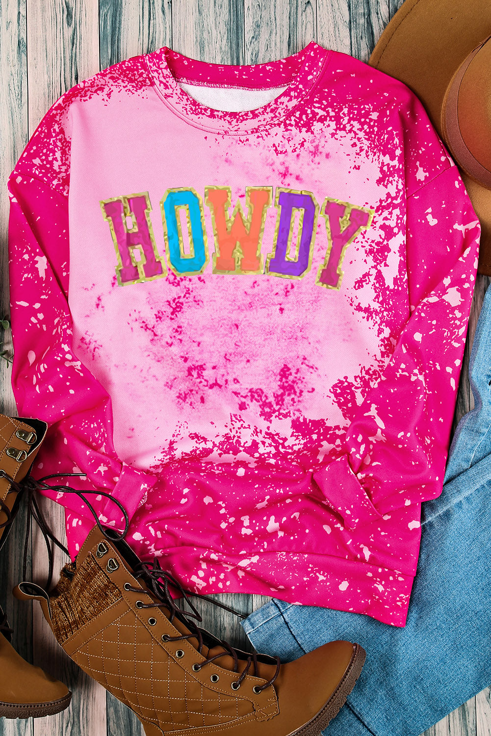 HOWDY Graphic Western Tie Dye Sweatshirt