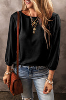 Solid Color 3/4 Sleeve Round Neck Blouse