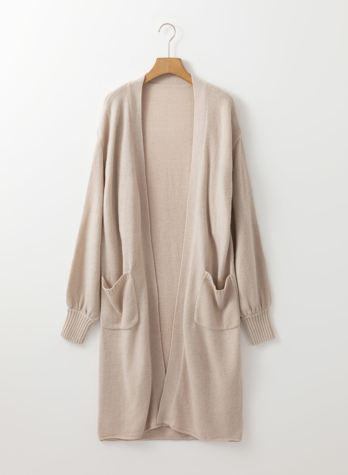 Side Pockets Open Front Long Knitted Cardigan