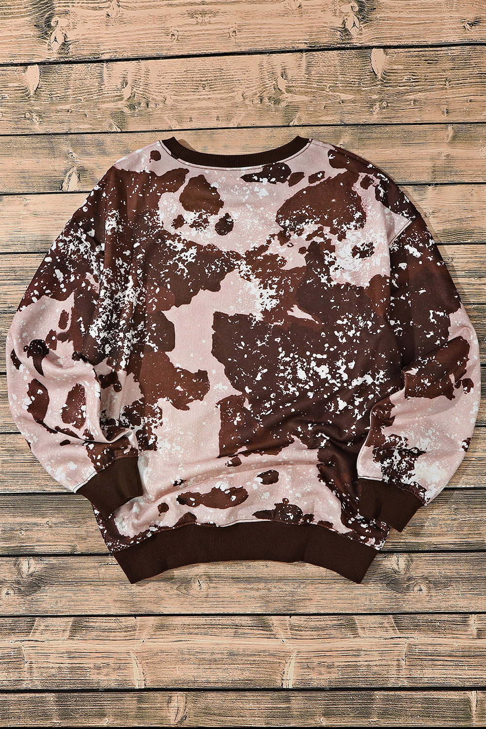 Bleached Tie Dye Leopard Print Long Sleeve Top