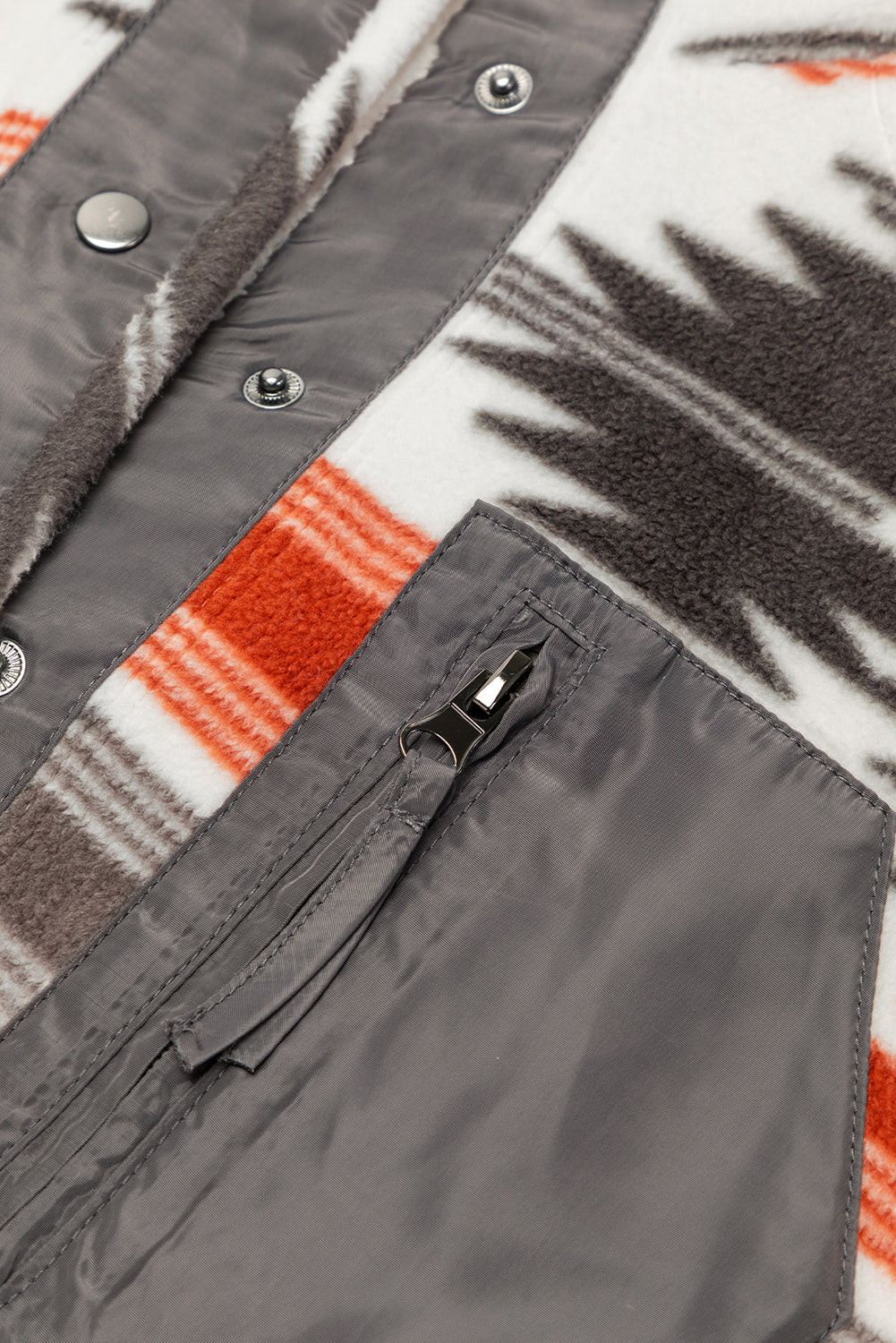 Aztec Fleece Patchwork Snap Button Jacket