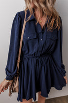 Solid Chest Pockets Tunic Shirt Mini Dress