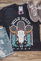 WILD WEST Steer Skull Graphic T Shirt