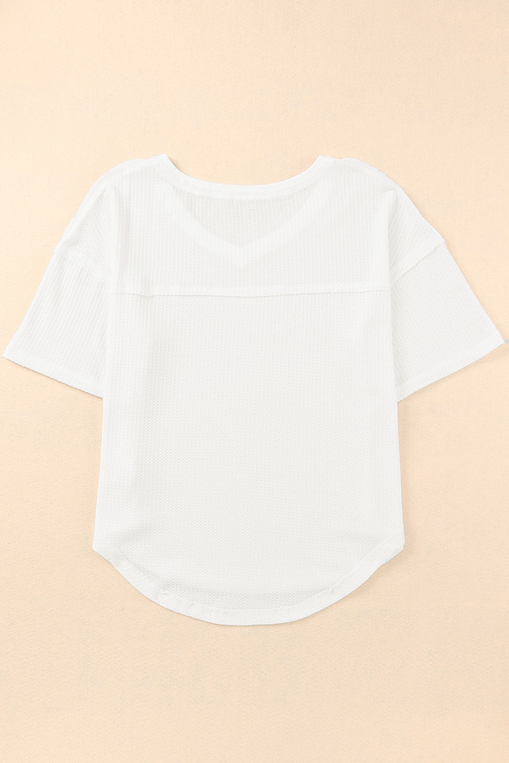 White Waffle Knit Drop Shoulder Loose Top