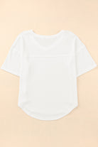 White Waffle Knit Drop Shoulder Loose Top