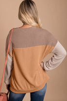 Color Block Long Sleeve Ribbed Loose Top