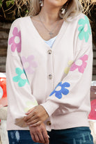 Floral Pattern V Neck Buttoned Plus Size Cardigan