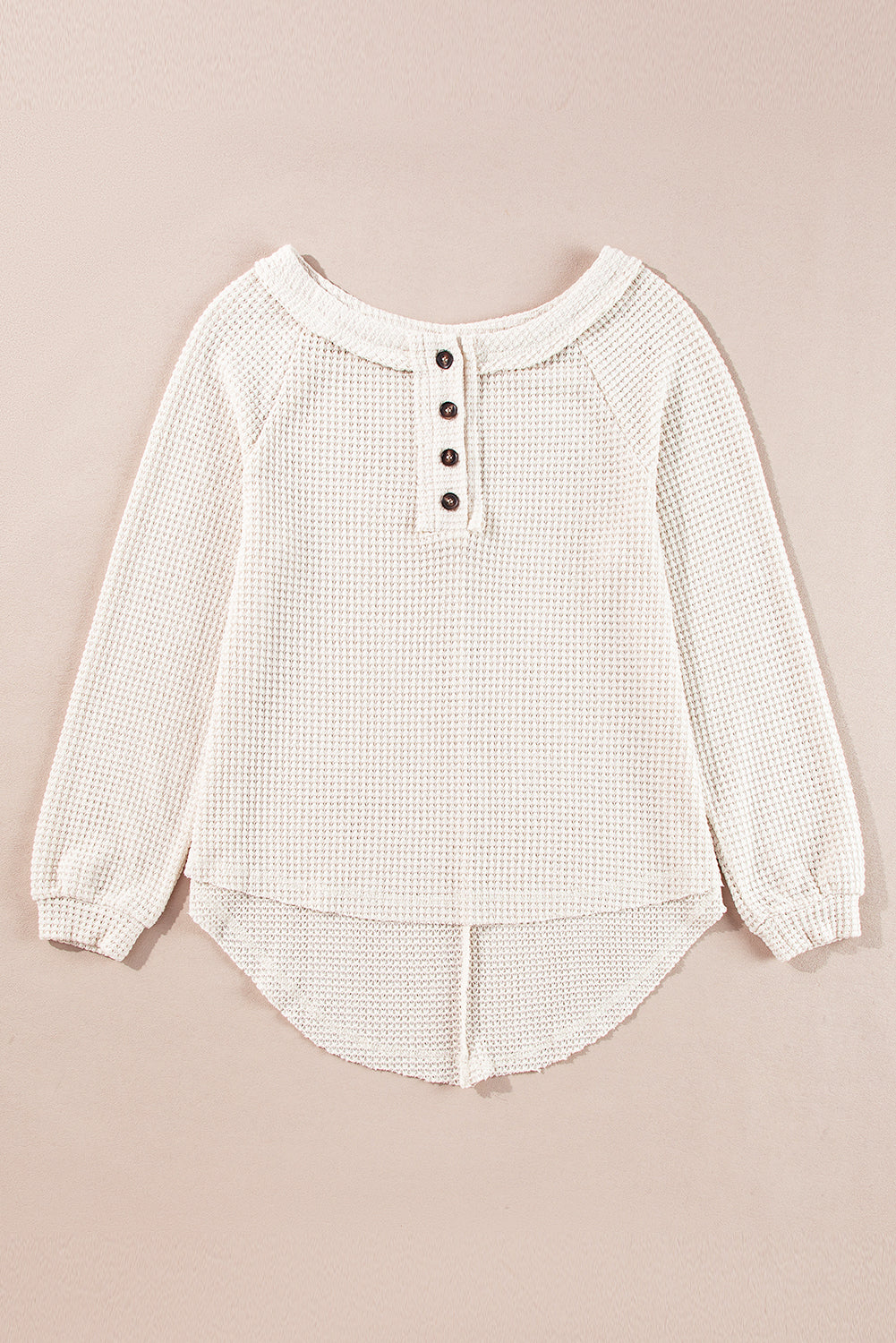 Waffle Knit Buttoned Front Raglan Sleeve Loose Blouse