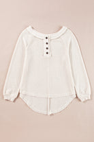 Waffle Knit Buttoned Front Raglan Sleeve Loose Blouse