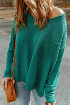 Solid Color Off Shoulder Rib Knit Sweater with Pocket