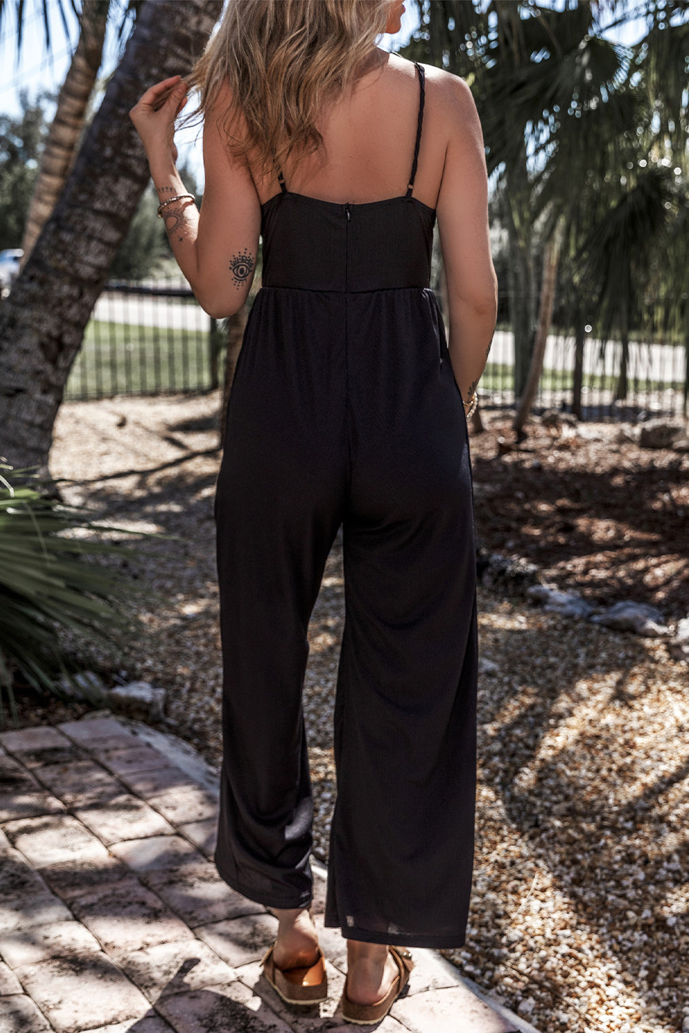 Wide Leg High Waist Sexy V Neck Cami Jumpsuit