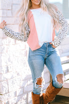 Colorblock Leopard Sleeve Patchwork Top