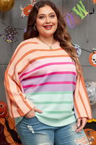 Color Block Balloon Sleeve Crewneck Plus Size Sweater