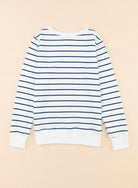 Striped Print Ribbed Trim Long Sleeve Top