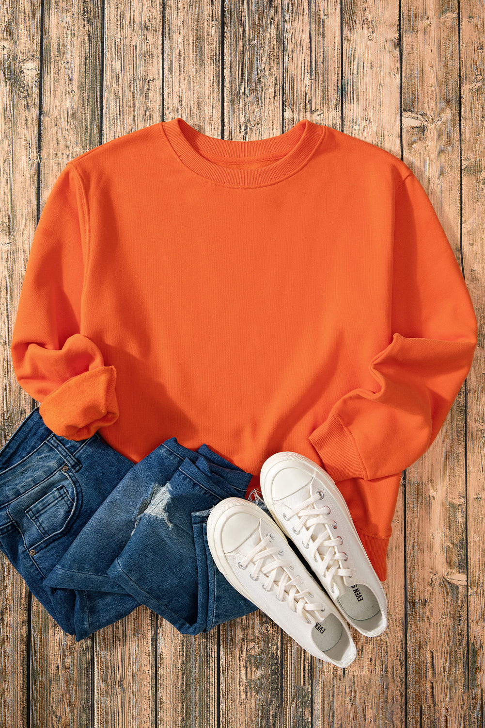 Solid Fleece Lined Drop Shoulder Terry Sweatshirt