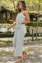 Textured Wide Leg Overall with Pockets