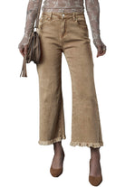 Light French Beige Acid Washed High Rise Cropped Wide Leg Jeans