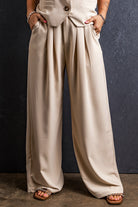 Elastic Waist Pleated Wide Leg Pants