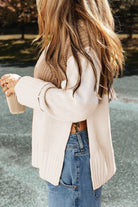 Cable Knit Color Block Side Splits High Neck Sweater