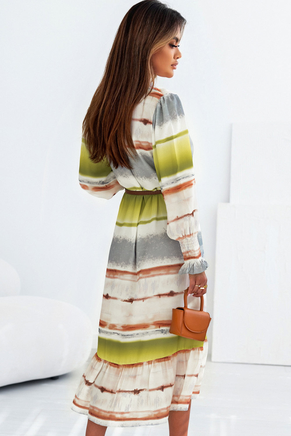 Lace Up Tie-dye Print Long Shirt Dress