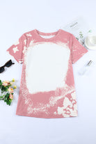 Pink Tie Dye Color Bleached Short Sleeve T Shirt