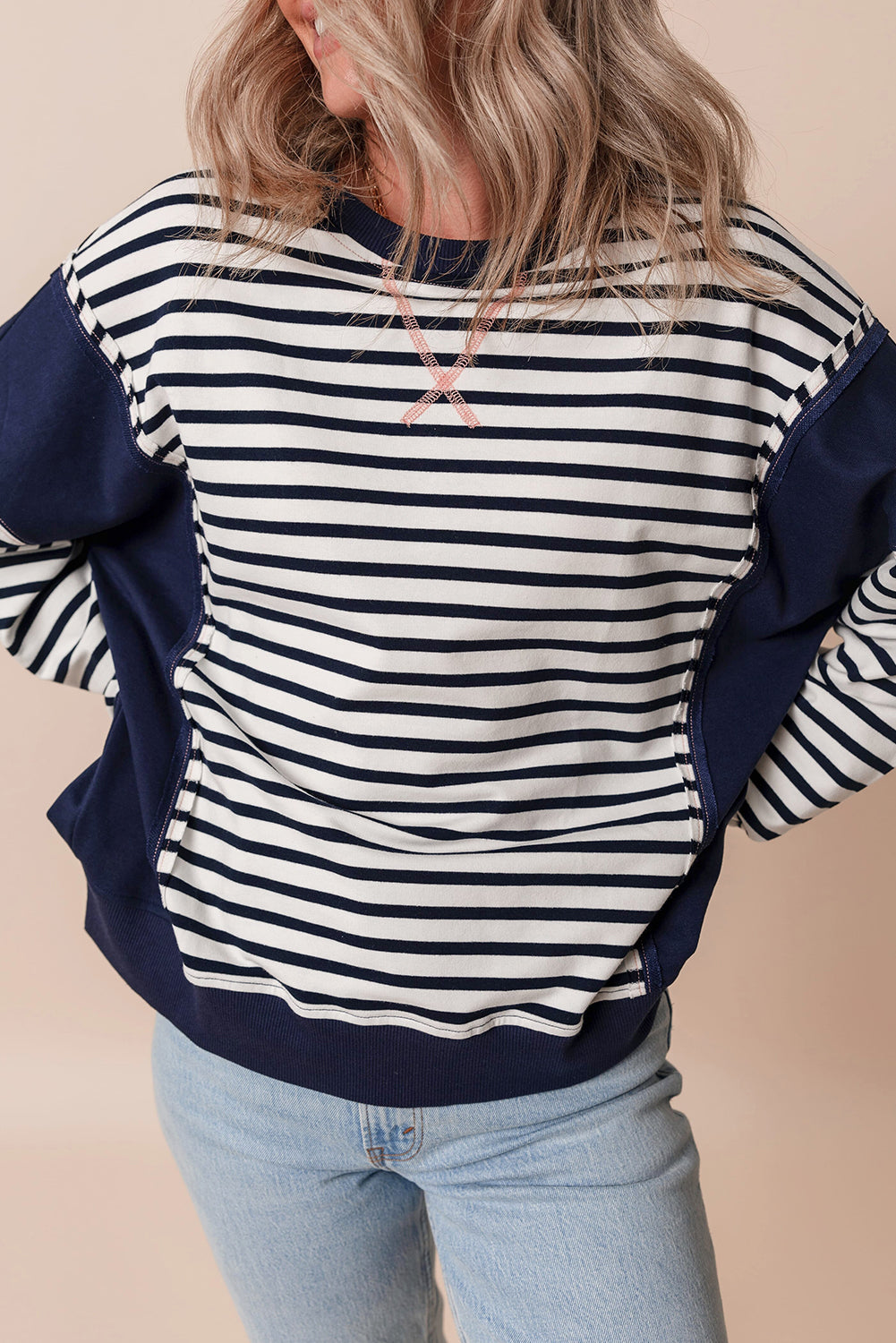 Color Block Exposed Seam Loose Fit Sweatshirt