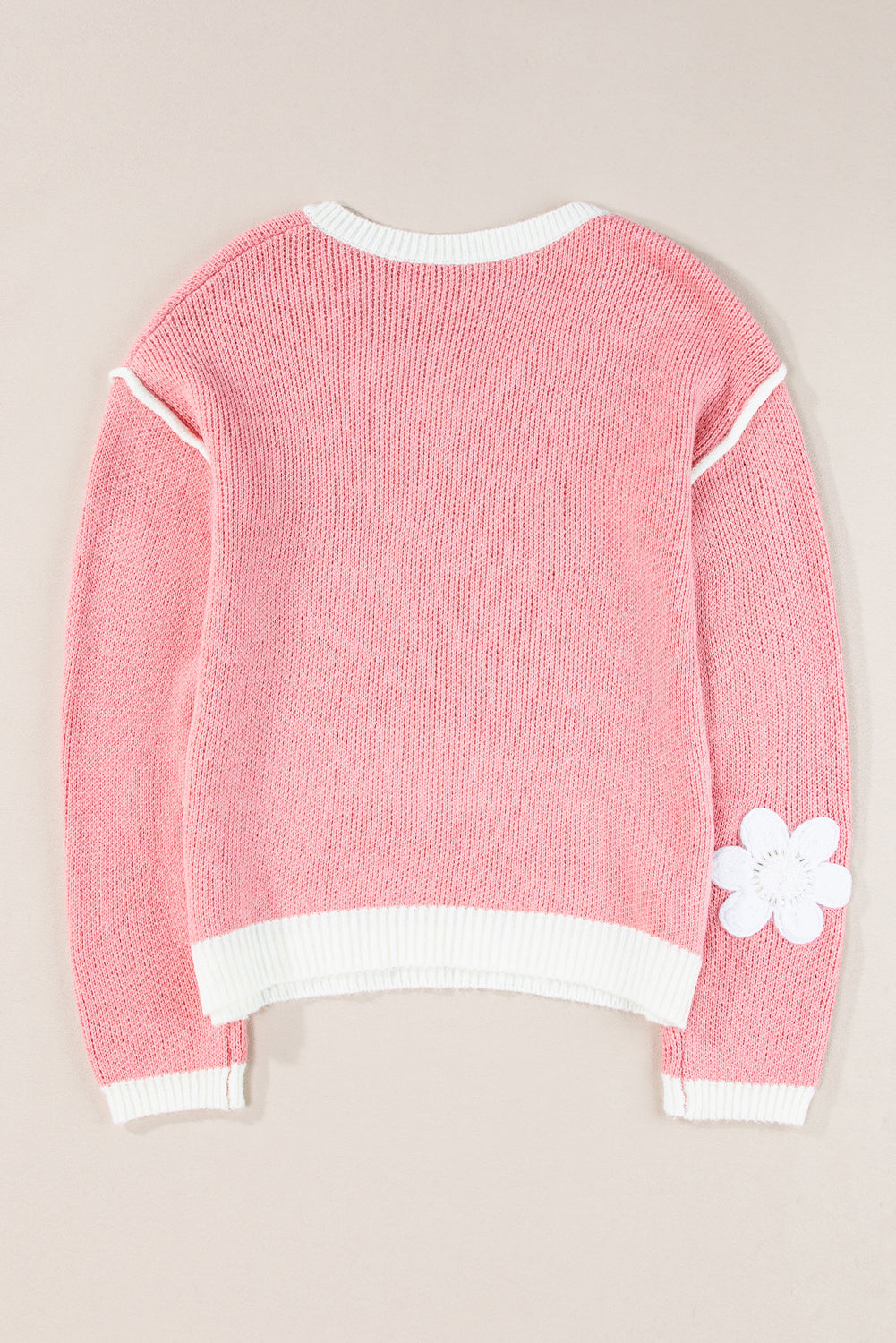 Flower V Neck Dropped Shoulder Sweater