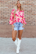 Blooming Floral Print Puff Sleeve Buttoned Shirt