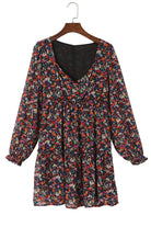 Wrapped V Neckline Long Sleeve Floral Dress