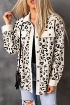 Apricot Collared Neckline Flap Pockets Leopard Corduroy Jacket