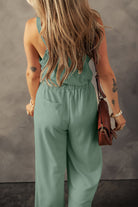 Knotted Straps Button Textured Drawstring Jumpsuit