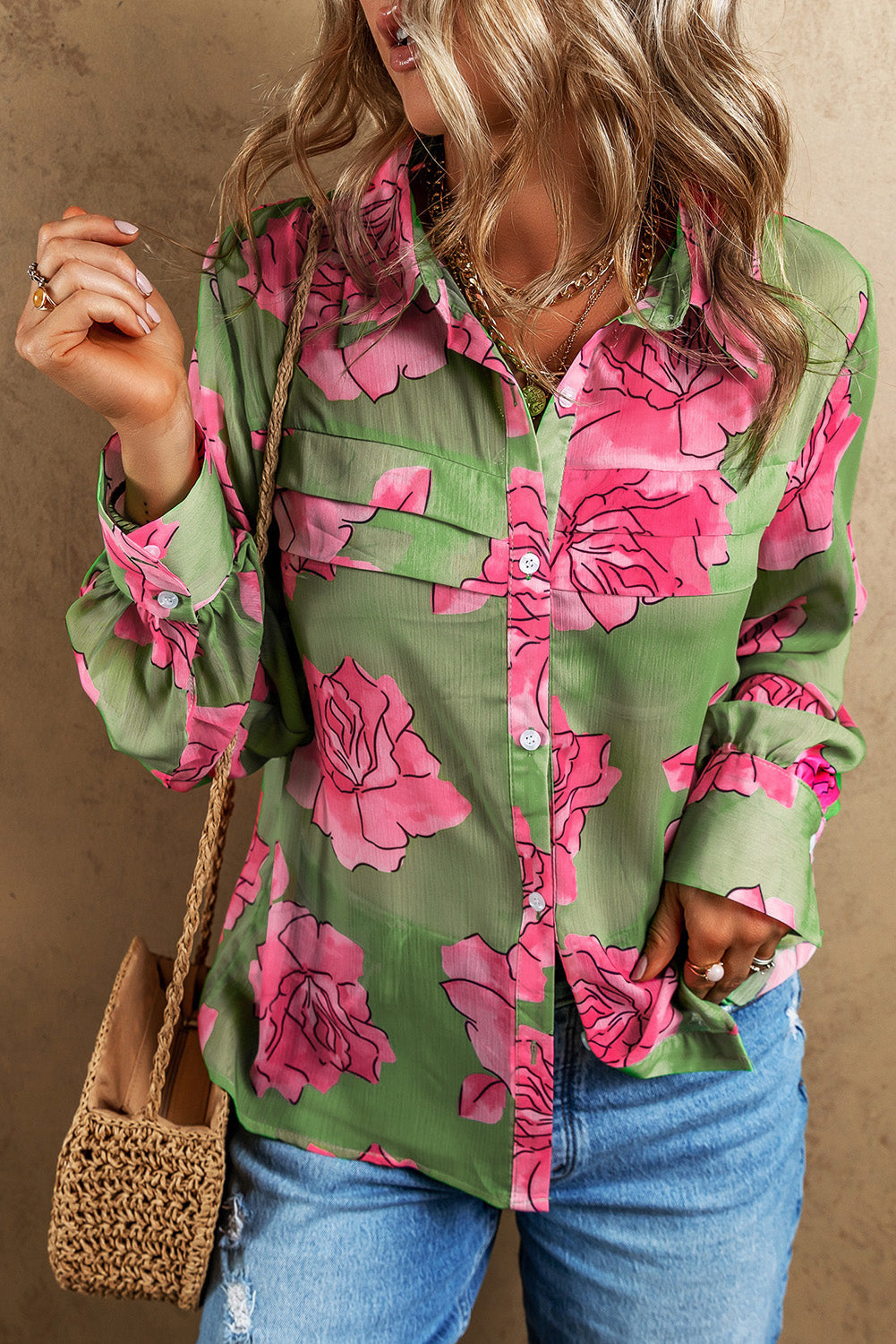 Floral Print Pleated Detail Puff Sleeve Shirt