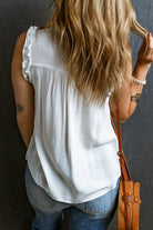 Button Split Neck Ruffled Trim Tank Top