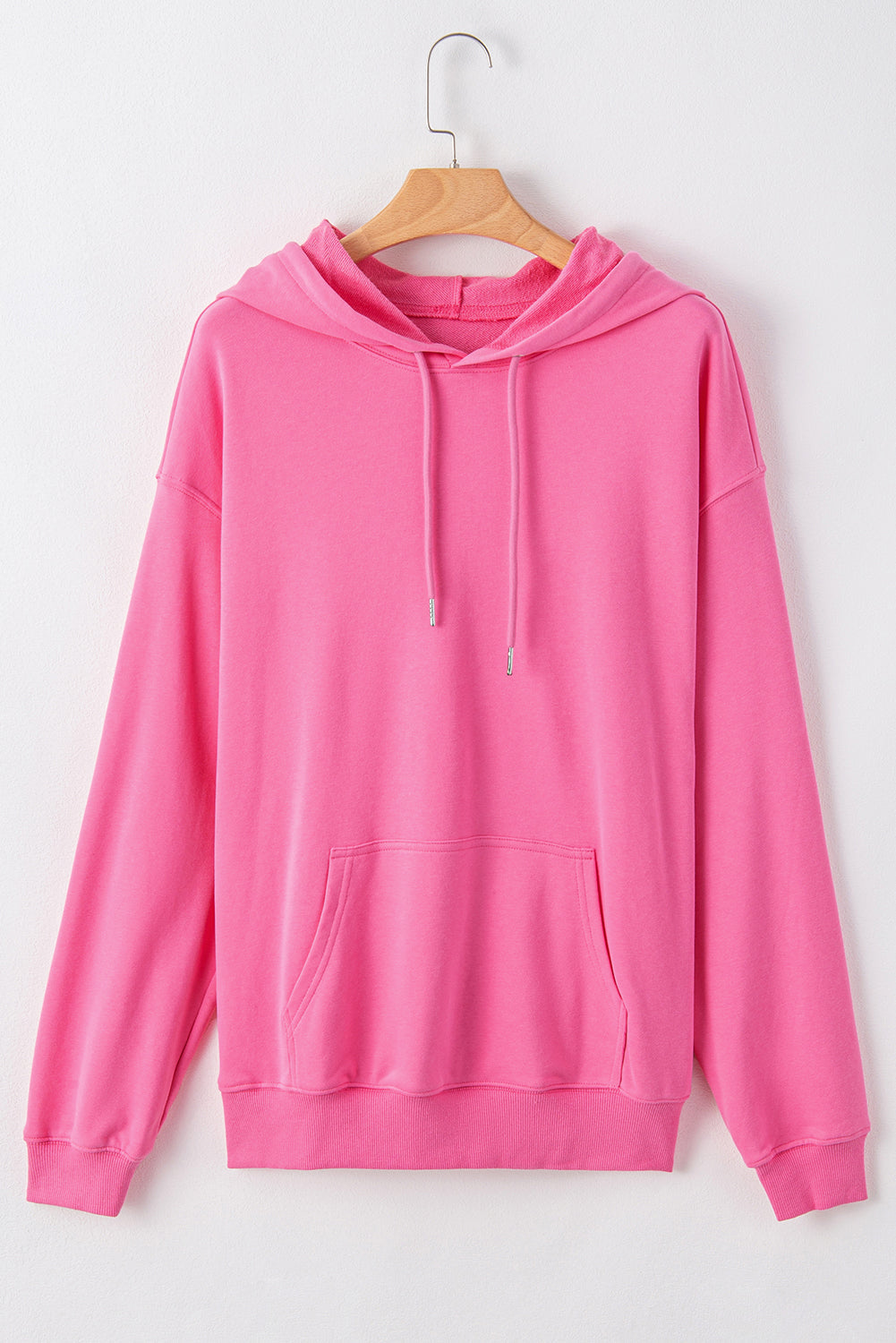 Solid Kangaroo Pocket Drawstring Loose Fit Hoodie