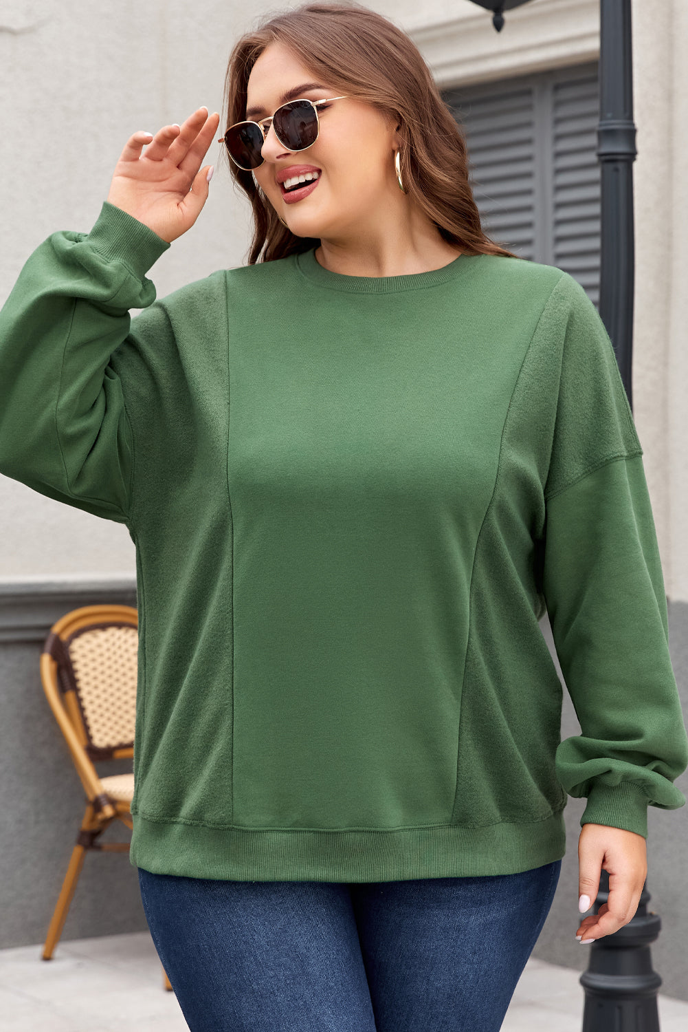 Loose Patchwork Crewneck Plus Size Sweatshirt