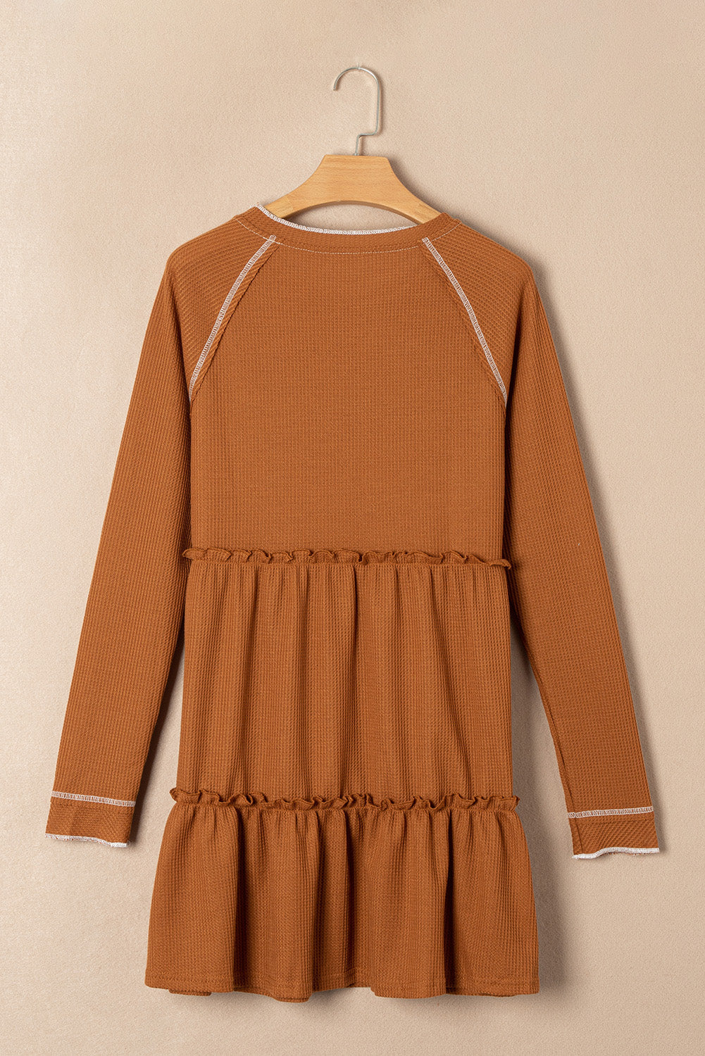 Textured Tiered Ruffled Long Sleeve Mini Dress