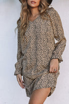 Leopard Frill Trim V Neck Dress