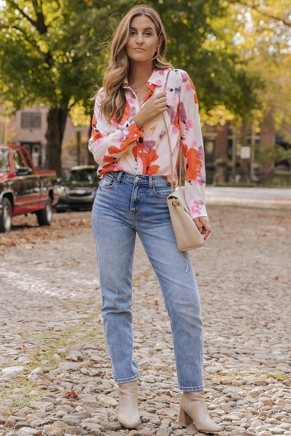 Abstract Print Long Sleeve Button-Down Shirt