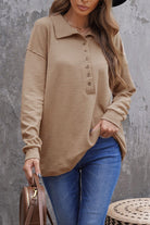 Button Front Turn-down Neck Knit Top