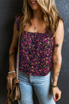 Boho Frilled Straps Floral Tank Top