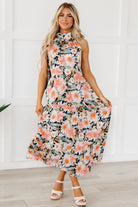 Boho Floral Print Knotted Halter Ruffled Maxi Dress