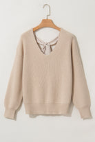 Lantern Sleeve V Neck Knot Back Sweater