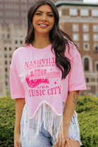 NASHVILE MUSIC CITY Graphic Sequin Fringed Hem Tee