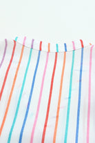 Multicolor Striped Pintuck Tiered Cap Sleeve Blouse