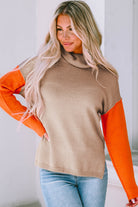 Color Block Turtle Neck Drop Shoulder Knit Sweater