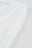 White Drawstring Waist Crinkled Wide Leg Pants