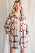 Khaki Chest Pockets Buttoned Oversized Plaid Shacket