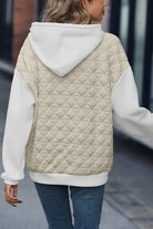 Drop Shoulder Quilted Patchwork Kangaroo Pocket Hoodie