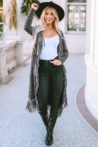 Fringed Hem Pocketed Open Cardigan